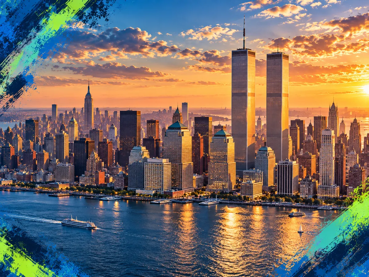The New York skyline in the 1990s, illustrated